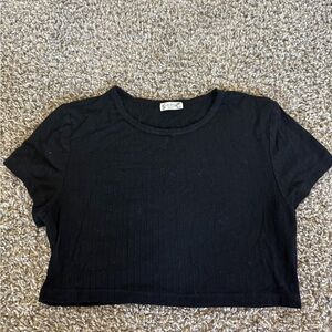 Free People Black Ribbed Crop T-Shirt